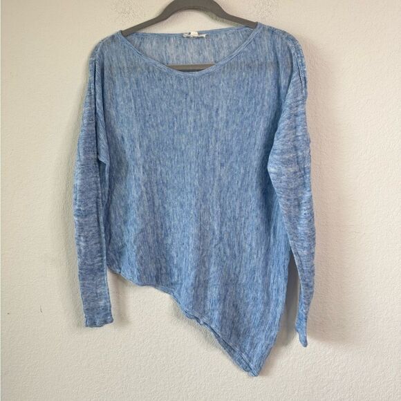 Eileen Fisher Women’s S Blue 100% Linen Asymmetrical Lightweight Sweater Top‎ - Picture 2 of 5
